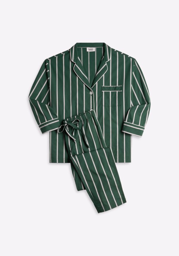 Women s Marina Pajama Set in Hunter & Cream Stripe Online Hot Sale